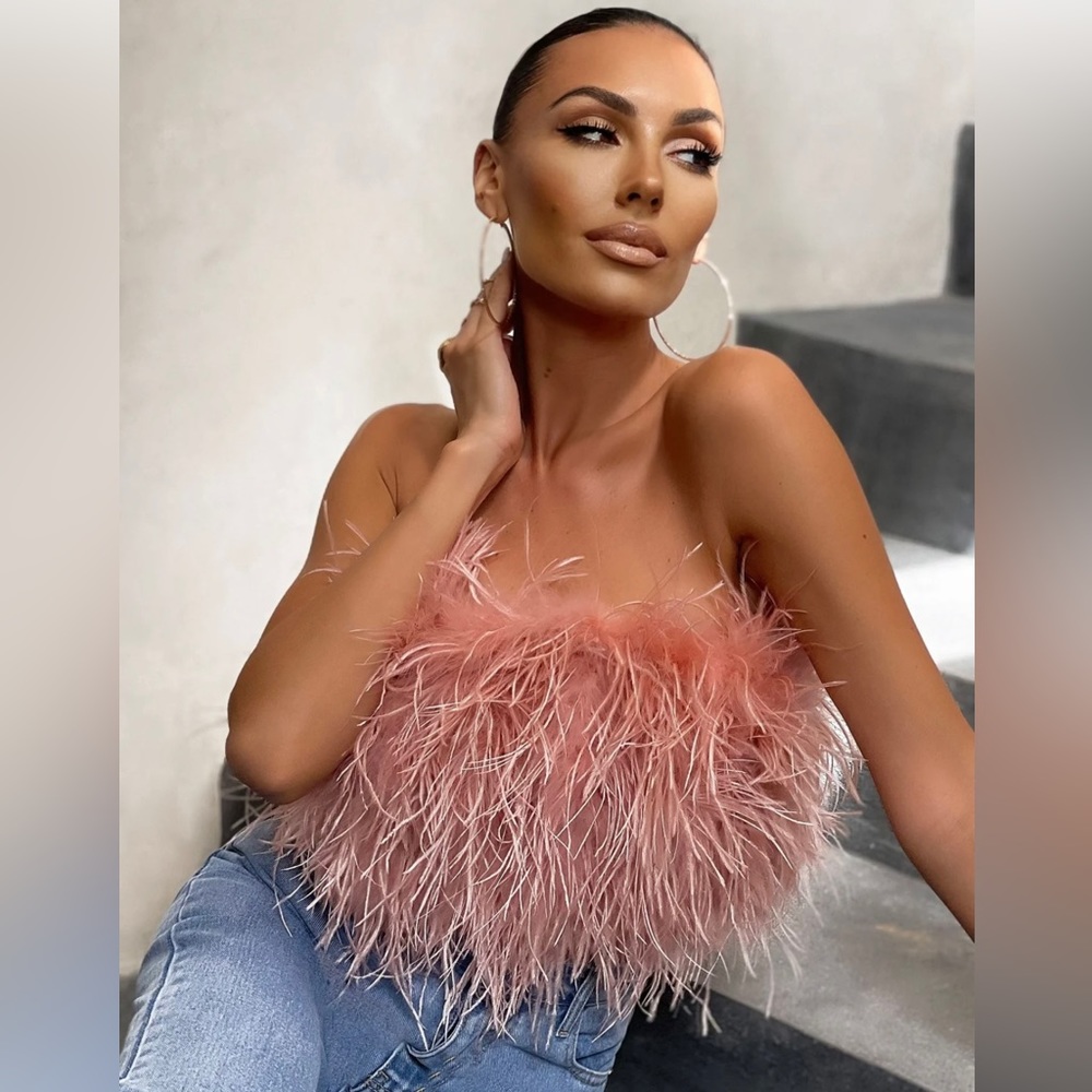 Pink Feather Bandeau Top